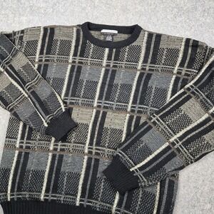 Vintage Geoffrey Beene Sweater Mens‎ XL Gray Multicolor Color Block Grandpa